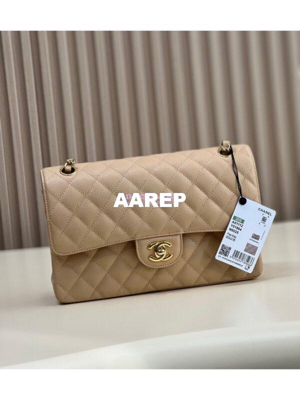 Replica Chanel CF 1112 Classic Flap Qulited Caviar with Light Gold Hardware in Light Creme Bag Light Gold Hardware