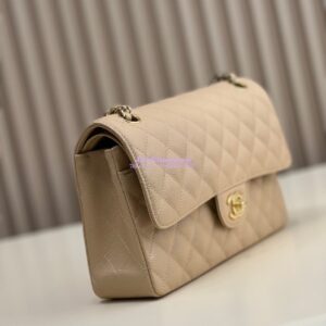 Replica Chanel CF 1112 Classic Flap Qulited Caviar with Light Gold Hardware in Light Creme Bag Light Gold Hardware 2