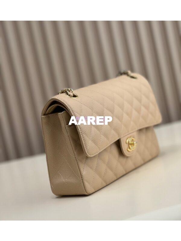 Replica Chanel CF 1112 Classic Flap Qulited Caviar with Light Gold Hardware in Light Creme Bag Light Gold Hardware 2