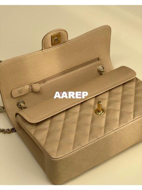 Replica Chanel CF 1112 Classic Flap Qulited Caviar with Light Gold Hardware in Light Creme Bag Light Gold Hardware 6