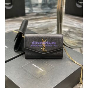 Replica YSL Saint Laurent Uptown Chain Wallet In Grain De Poudre Embossed Leather 6077881 Black 2