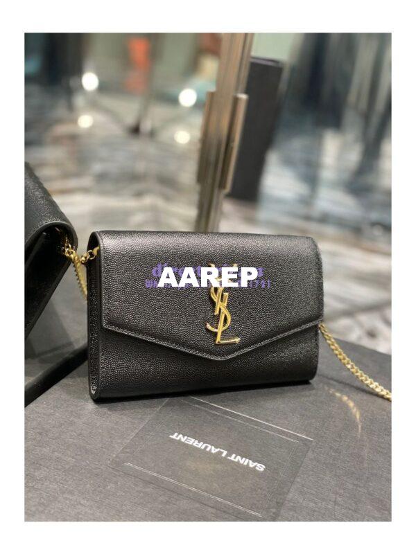 Replica YSL Saint Laurent Uptown Chain Wallet In Grain De Poudre Embossed Leather 6077881 Black 3