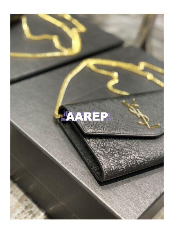 Replica YSL Saint Laurent Uptown Chain Wallet In Grain De Poudre Embossed Leather 6077881 Black 6