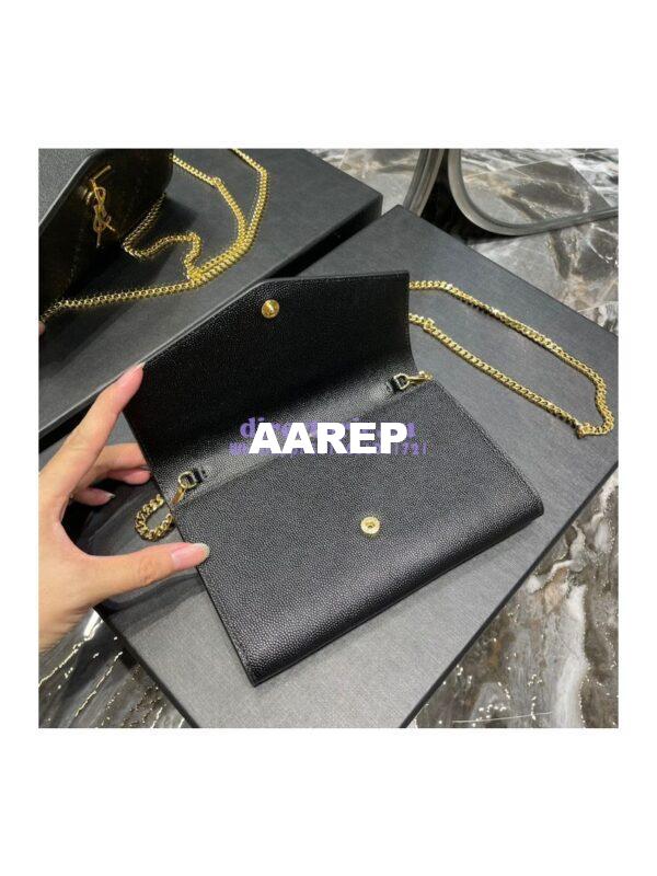 Replica YSL Saint Laurent Uptown Chain Wallet In Grain De Poudre Embossed Leather 6077881 Black 7