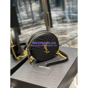 Replica YSL Yves Saint Laurent Vinyle Round Camera Bag In Chevron-quilted Grain De Poudre Embossed Leather 6104361 Black 2