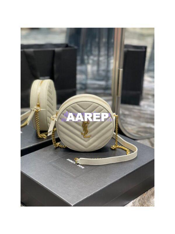 Replica YSL Yves Saint Laurent Vinyle Round Camera Bag In Chevron-quilted Grain De Poudre Embossed Leather 6104361 White 3