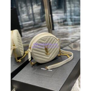 Replica YSL Yves Saint Laurent Vinyle Round Camera Bag In Chevron-quilted Grain De Poudre Embossed Leather 6104361 White 2