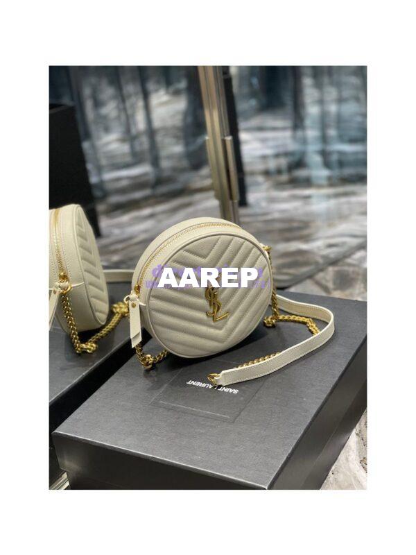 Replica YSL Yves Saint Laurent Vinyle Round Camera Bag In Chevron-quilted Grain De Poudre Embossed Leather 6104361 White 4