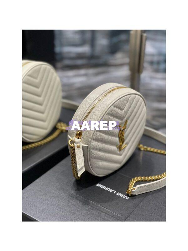 Replica YSL Yves Saint Laurent Vinyle Round Camera Bag In Chevron-quilted Grain De Poudre Embossed Leather 6104361 White 5