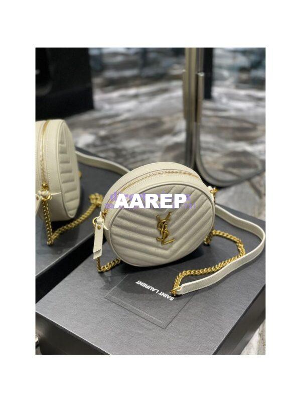 Replica YSL Yves Saint Laurent Vinyle Round Camera Bag In Chevron-quilted Grain De Poudre Embossed Leather 6104361 White 6