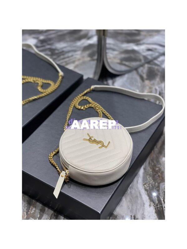 Replica YSL Yves Saint Laurent Vinyle Round Camera Bag In Chevron-quilted Grain De Poudre Embossed Leather 6104361 White 8