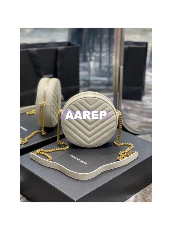 Replica YSL Yves Saint Laurent Vinyle Round Camera Bag In Chevron-quilted Grain De Poudre Embossed Leather 6104361 White 11