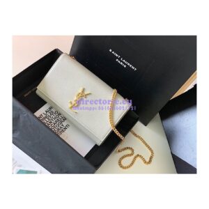 Replica YSL Saint Laurent Classic Medium Kate In Grained De Poudre Textured Leather White