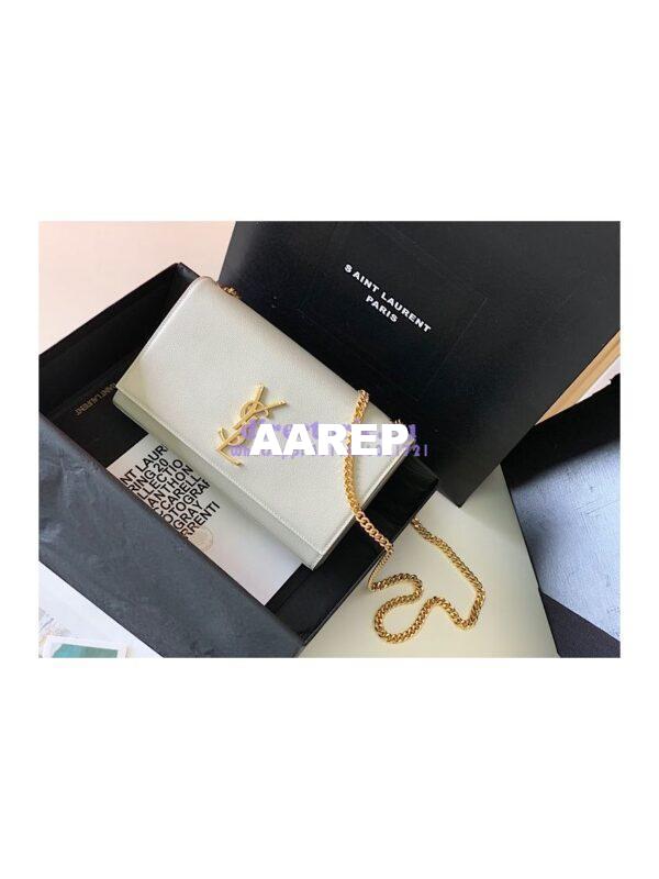 Replica YSL Saint Laurent Classic Medium Kate In Grained De Poudre Textured Leather White 3