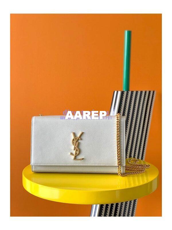 Replica YSL Saint Laurent Classic Medium Kate In Grained De Poudre Textured Leather White 5