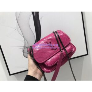 Replica YSL Saint Laurent Niki Baby In Crinkled Vintage Leather 533037 Rosy Pink