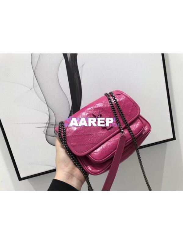 Replica YSL Saint Laurent Niki Baby In Crinkled Vintage Leather 533037 Rosy Pink 3