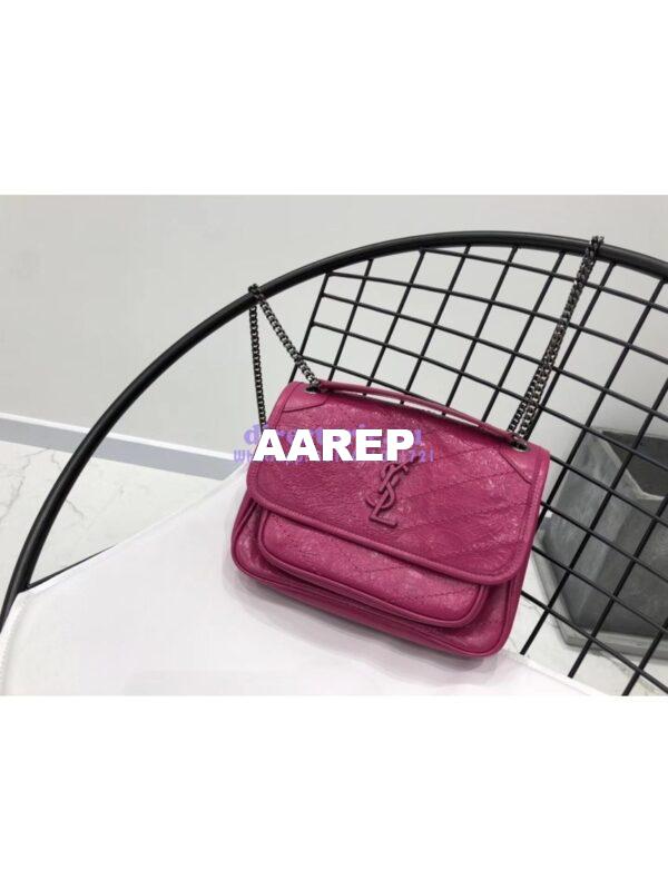 Replica YSL Saint Laurent Niki Baby In Crinkled Vintage Leather 533037 Rosy Pink 4
