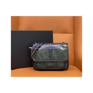 Replica YSL Saint Laurent Niki Baby In Crinkled Vintage Leather 533037 Dark Green