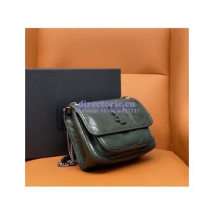 Replica YSL Saint Laurent Niki Baby In Crinkled Vintage Leather 533037 Dark Green 2