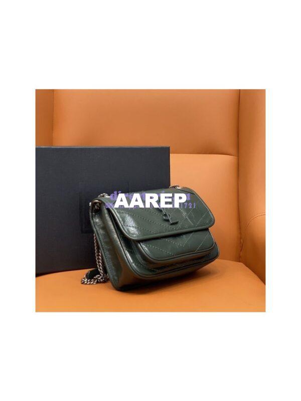Replica YSL Saint Laurent Niki Baby In Crinkled Vintage Leather 533037 Dark Green 4