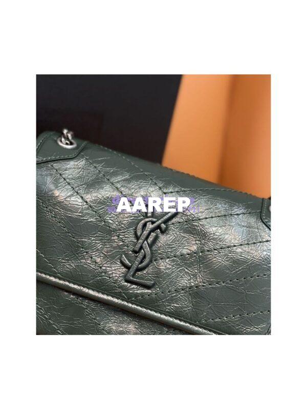 Replica YSL Saint Laurent Niki Baby In Crinkled Vintage Leather 533037 Dark Green 5
