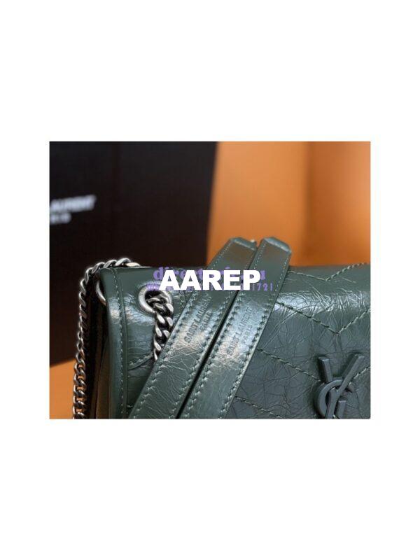 Replica YSL Saint Laurent Niki Baby In Crinkled Vintage Leather 533037 Dark Green 6