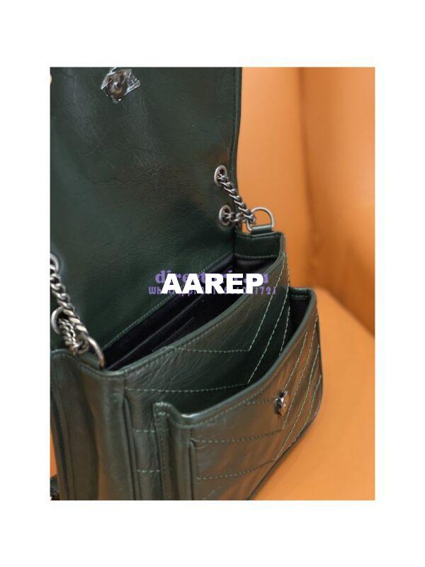 Replica YSL Saint Laurent Niki Baby In Crinkled Vintage Leather 533037 Dark Green 7