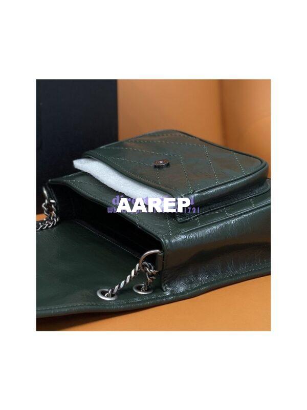 Replica YSL Saint Laurent Niki Baby In Crinkled Vintage Leather 533037 Dark Green 9
