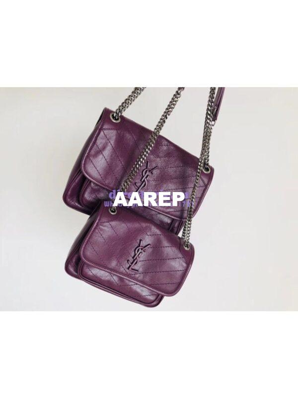 Replica YSL Saint Laurent Niki Baby In Crinkled Vintage Leather 533037 Prunia 3