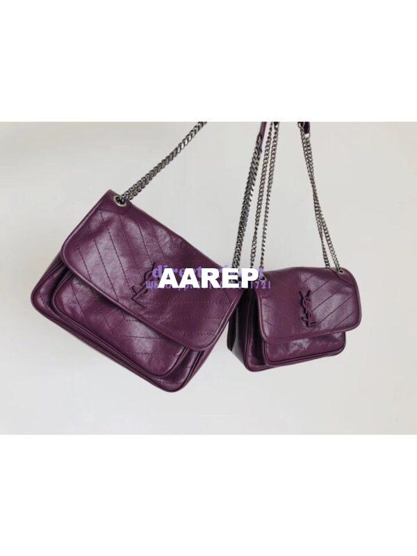 Replica YSL Saint Laurent Niki Baby In Crinkled Vintage Leather 533037 Prunia 4