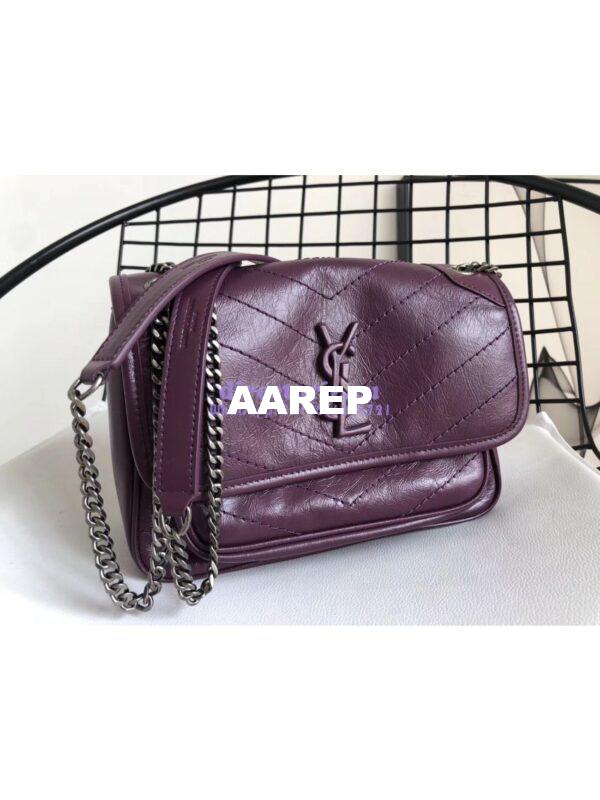 Replica YSL Saint Laurent Niki Baby In Crinkled Vintage Leather 533037 Prunia 5