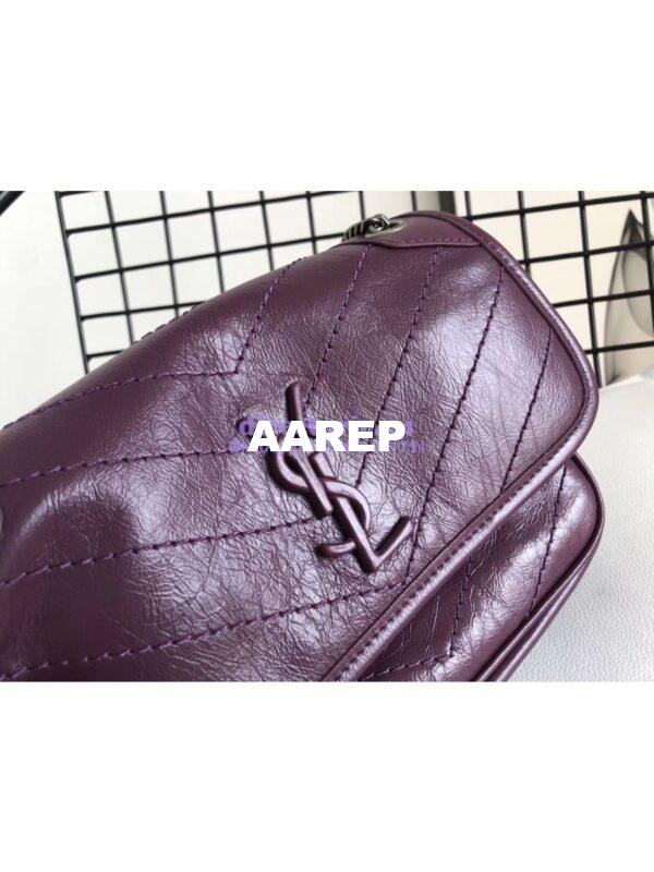 Replica YSL Saint Laurent Niki Baby In Crinkled Vintage Leather 533037 Prunia 6
