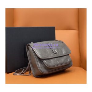 Replica YSL Saint Laurent Niki Baby In Crinkled Vintage Leather 533037 Storm Grey 2