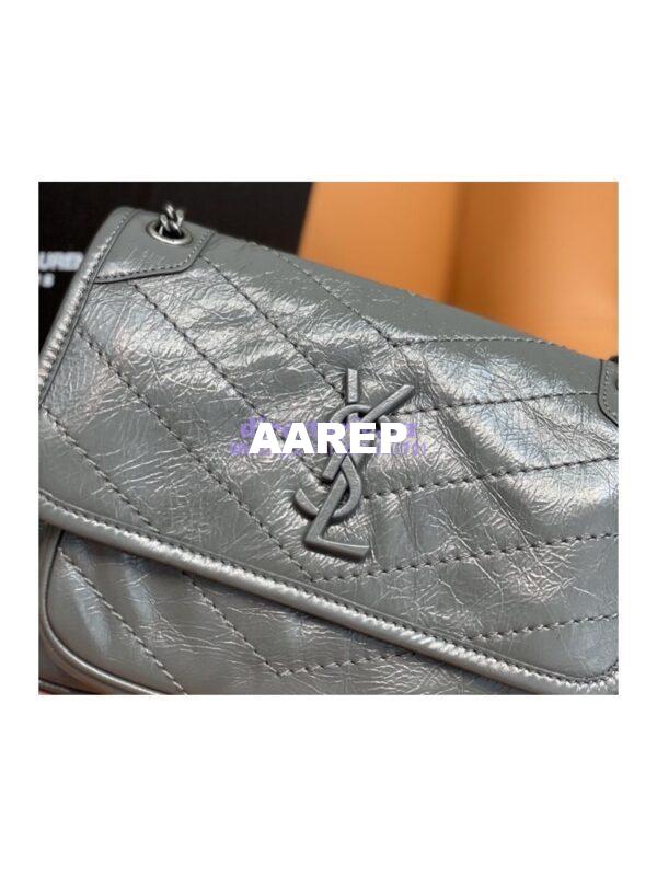 Replica YSL Saint Laurent Niki Baby In Crinkled Vintage Leather 533037 Storm Grey 6