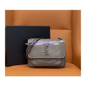 Replica YSL Saint Laurent Niki Baby In Crinkled Vintage Leather 533037 Fog