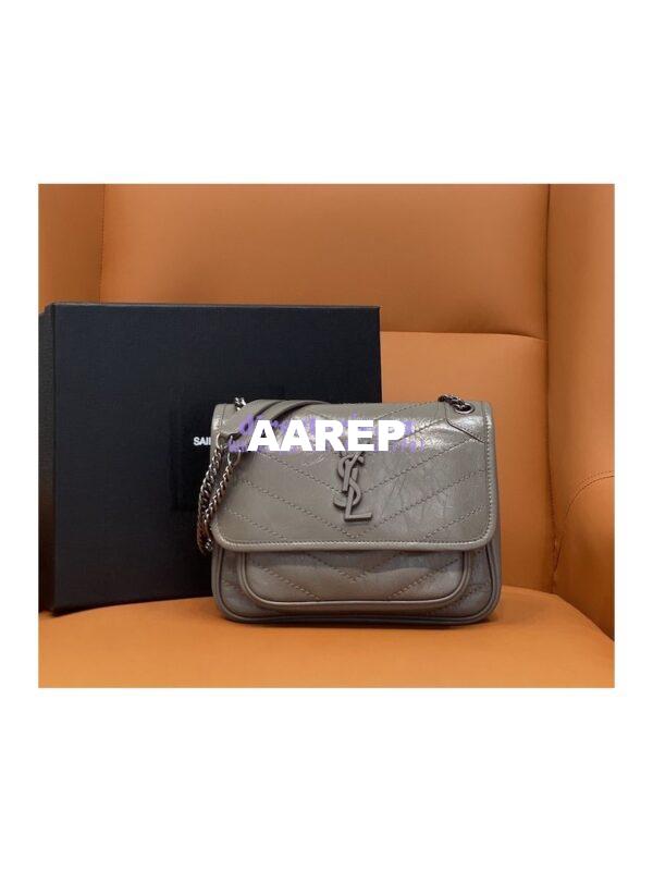 Replica YSL Saint Laurent Niki Baby In Crinkled Vintage Leather 533037 Fog 3
