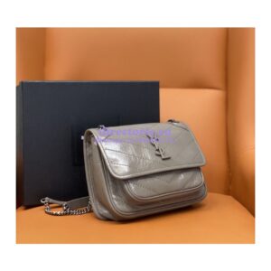 Replica YSL Saint Laurent Niki Baby In Crinkled Vintage Leather 533037 Fog 2