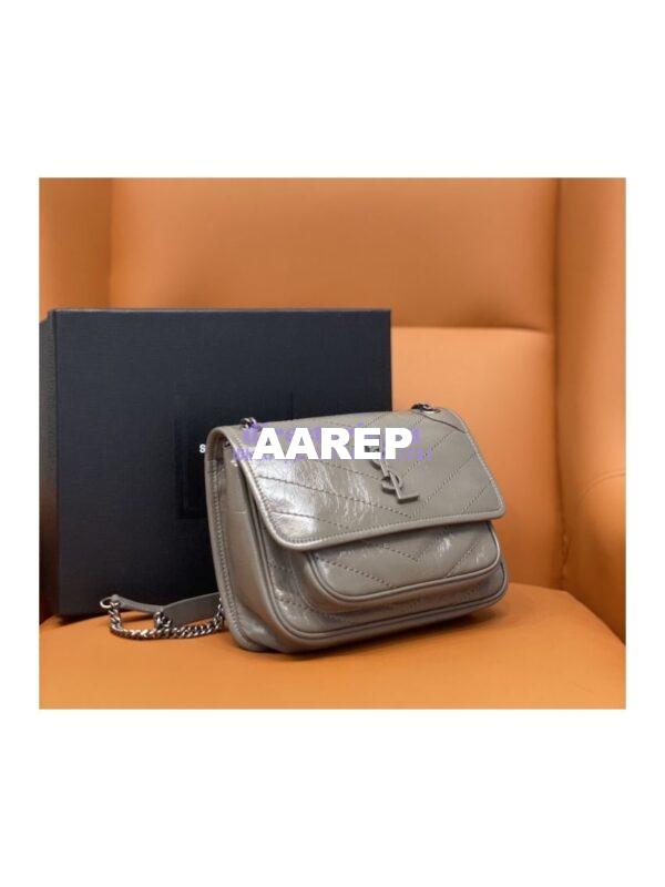 Replica YSL Saint Laurent Niki Baby In Crinkled Vintage Leather 533037 Fog 4