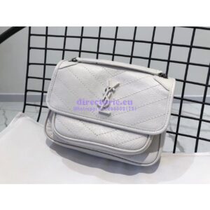 Replica YSL Saint Laurent Niki Baby In Crinkled Vintage Leather 533037 Pearl White
