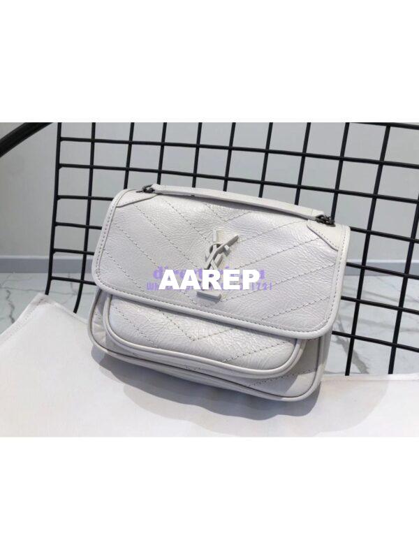 Replica YSL Saint Laurent Niki Baby In Crinkled Vintage Leather 533037 Pearl White 3