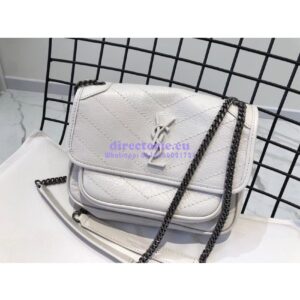 Replica YSL Saint Laurent Niki Baby In Crinkled Vintage Leather 533037 Pearl White 2