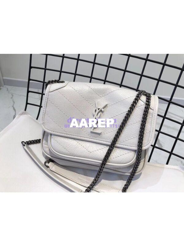 Replica YSL Saint Laurent Niki Baby In Crinkled Vintage Leather 533037 Pearl White 4