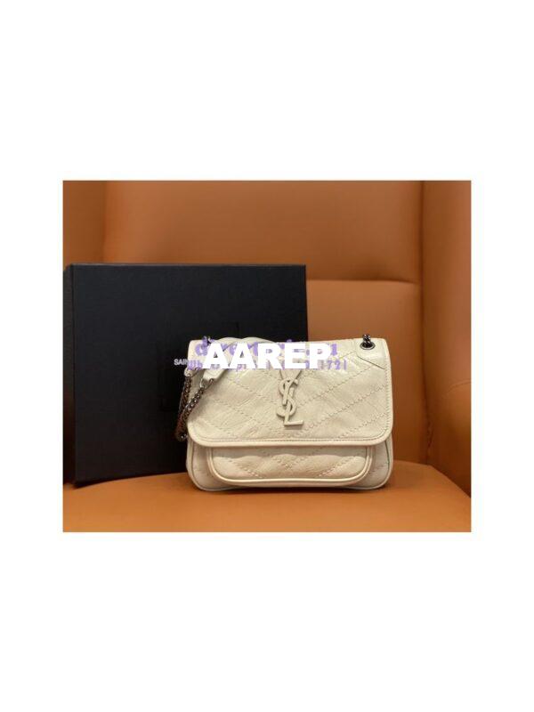 Replica YSL Saint Laurent Niki Baby In Crinkled Vintage Leather 533037 Blanc