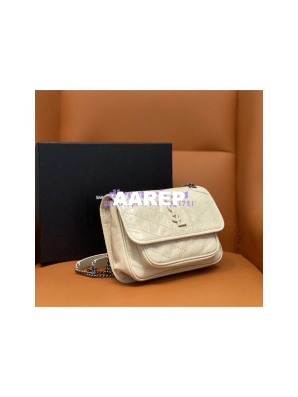 Replica YSL Saint Laurent Niki Baby In Crinkled Vintage Leather 533037 Blanc 2