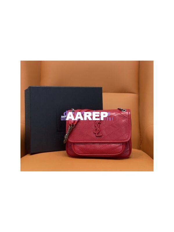 Replica YSL Saint Laurent Niki Baby In Crinkled Vintage Leather 533037 Red 3