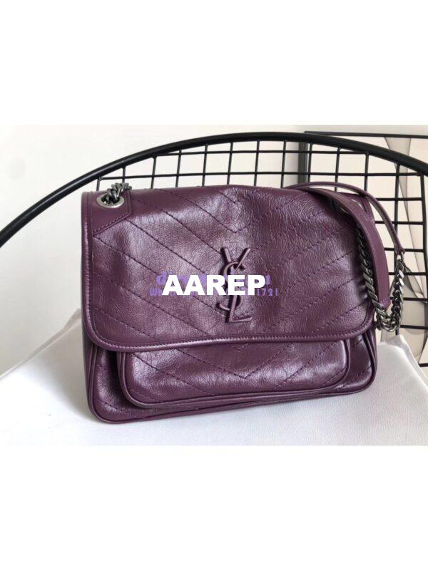 Replica YSL Saint Laurent Niki Chain Bag In Vintage Crinkled And Quilted Leather 498894 Prunia 4