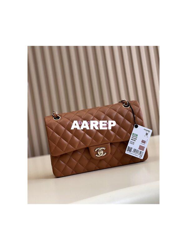 Replica Chanel Medium Classic Double Flap CF Bag Quilted Lambskin Light Gold Hardware Caramel 3