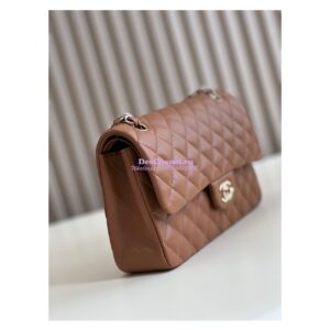 Replica Chanel Medium Classic Double Flap CF Bag Quilted Lambskin Light Gold Hardware Caramel 2