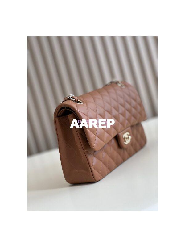 Replica Chanel Medium Classic Double Flap CF Bag Quilted Lambskin Light Gold Hardware Caramel 4